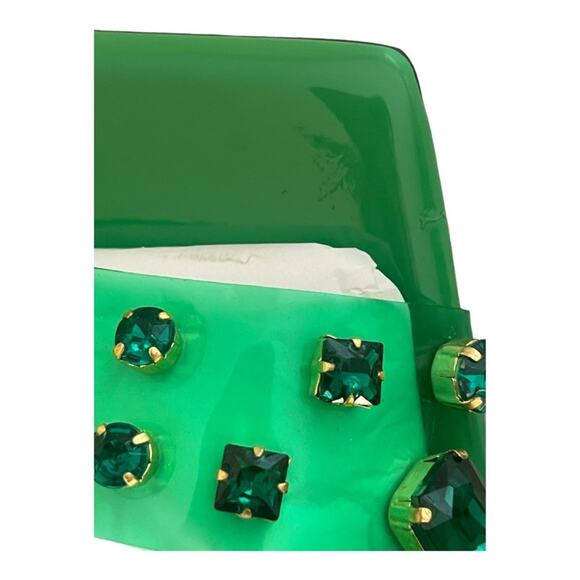 Good American Jeweled Emma Slip Heels Mules Diamonds Square Toe Green Size 10.5 - Picture 6 of 12